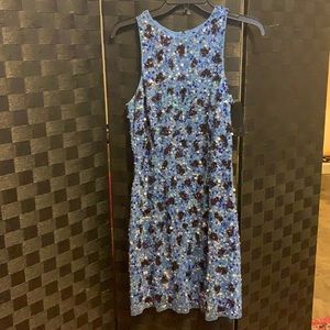 Blue mixed color sequins cocktail dress